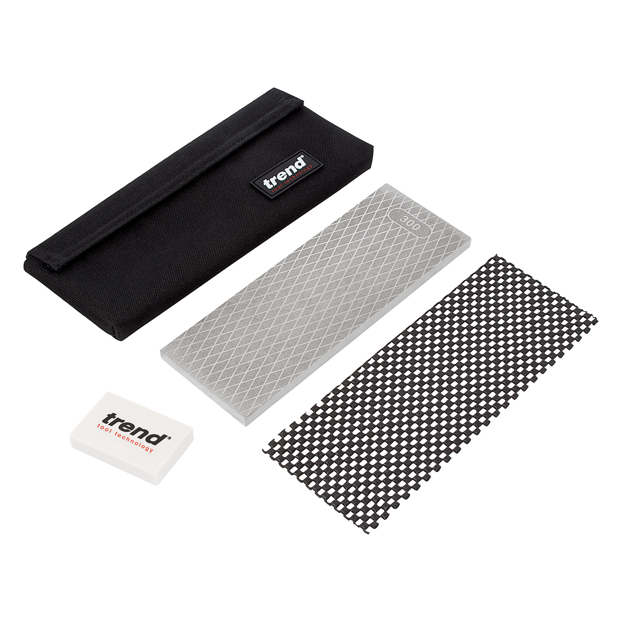 Trend Diamond Sharpening Stone Kit, 8x3 Inch Double Sided (300/1000 Grit), Non-Slip Mat, Cleaning Block, Pouch, DWS/CP8/FC/A